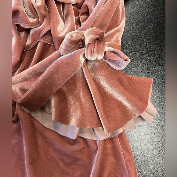 Misa LA Alecia Velvet Bodysuit Pink Sz S Off Shoulder Ruffle - Picture 5 of 9